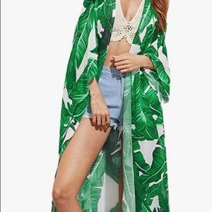 Palm Leaf Print Kimono Size L